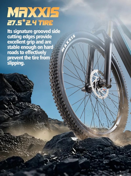 Vélo électrique RANDRIDE MX500, moteur central de 500 W, batterie 48 V 15 Ah, pneus de 27,5 pouces, vitesse maximale de 45 km/h, autonomie maximale de 150 km, freins hydrauliques, fourche avant à air, transmission Shimano à 9 vitesses