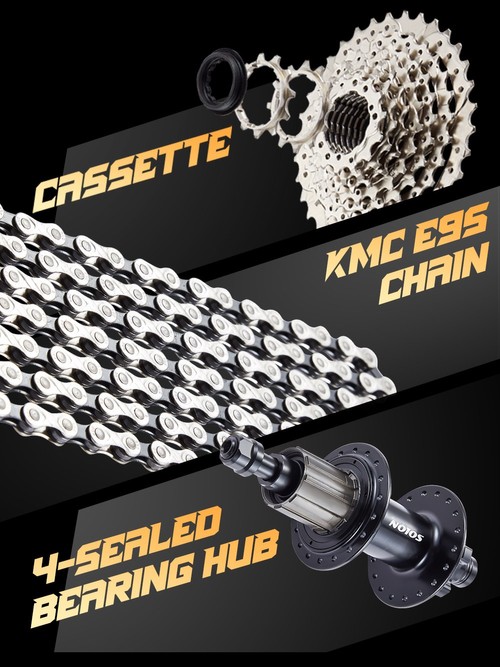 Vélo électrique RANDRIDE MX500, moteur central de 500 W, batterie 48 V 15 Ah, pneus de 27,5 pouces, vitesse maximale de 45 km/h, autonomie maximale de 150 km, freins hydrauliques, fourche avant à air, transmission Shimano à 9 vitesses