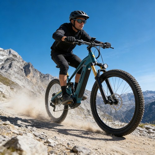 Vélo électrique RANDRIDE MX500, moteur central de 500 W, batterie 48 V 15 Ah, pneus de 27,5 pouces, vitesse maximale de 45 km/h, autonomie maximale de 150 km, freins hydrauliques, fourche avant à air, transmission Shimano à 9 vitesses