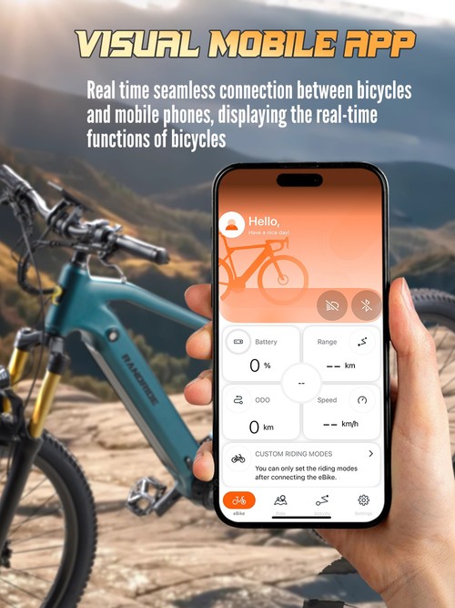 Vélo électrique RANDRIDE MX500, moteur central de 500 W, batterie 48 V 15 Ah, pneus de 27,5 pouces, vitesse maximale de 45 km/h, autonomie maximale de 150 km, freins hydrauliques, fourche avant à air, transmission Shimano à 9 vitesses
