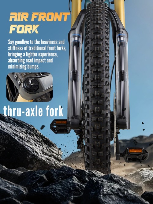 Vélo électrique RANDRIDE MX500, moteur central de 500 W, batterie 48 V 15 Ah, pneus de 27,5 pouces, vitesse maximale de 45 km/h, autonomie maximale de 150 km, freins hydrauliques, fourche avant à air, transmission Shimano à 9 vitesses