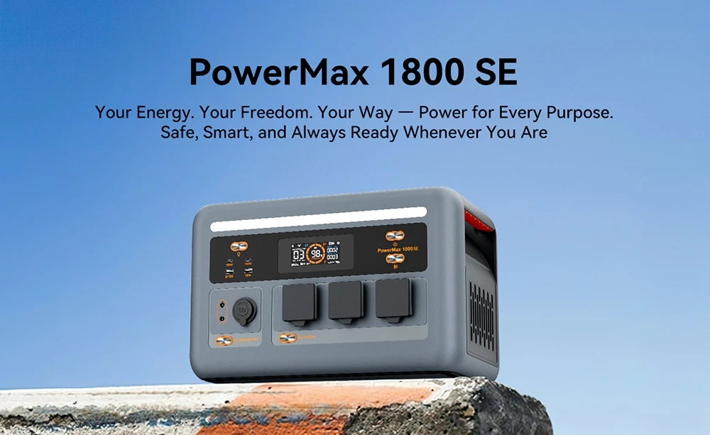 Φορητός Σταθμός Ενέργειας Blackview Oscal PowerMax 1800 SE, Μπαταρία LiFePO₄ 1024Wh, Ονομαστική Ισχύς 1800W / 3600W Υπέρταση, 10 Έξοδοι, Ηλιακή Ενέργεια 800W &; Γρήγορη Φόρτιση AC 700W, UPS 0,01s, AC Pure Sine Wave για Backup Outdoor & Home
