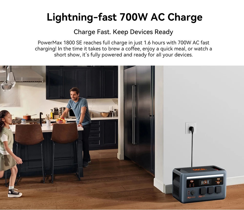 Blackview Oscal PowerMax 1800 SE Station d’Énergie Portable, Batterie LiFePO₄ 1024Wh, 1800W Puissance Nominale / 3600W Puissance de Crête, 10 Sorties, Charge Rapide Solaire 800W & AC 700W, UPS 0,01s, pour Extérieur & Secours Domestique