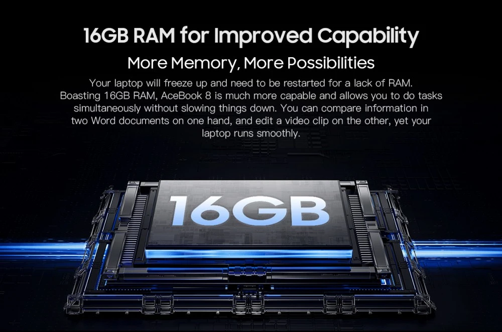 لابتوب بلاكفيو إيس بوك 8، شاشة IPS مقاس 15,6 بوصة بدقة 1920*1080، معالج Intel N150 رباعي النواة بتردد يصل إلى 3,6 جيجاهرتز، ذاكرة وصول عشوائي 16 جيجابايت، قرص صلب SSD بسعة 512 جيجابايت، واي فاي ثنائي النطاق، بلوتوث 5.0، منفذان USB 3.0، منفذ USB 2.0، منفذ USB-C، منفذ HDMI 2.0، منفذ صوت، منفذ بطاقة microSD، بطارية 38 واط/ساعة، شحن 36 واط