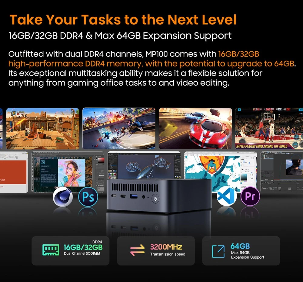 Blackview MP100 Mini PC, AMD Ryzen 7 7430U 6 Cores Max 4.3GHz, 16GB RAM 512GB SSD, DP+HDMI+Type-C Triple Display, WiFi 6 Bluetooth 5.2, 2*Fully-featured Type-C, 2*USB 3.2, 1*USB 2.0, 1*RJ45, 1*Audio Jack