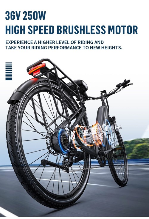 ONESPORT OT05 Pro elektrinis dviratis, 250 W variklis, 36 V 22,5 Ah akumuliatorius, 700 * 50C padangos, maksimalus greitis 25 km/h, 140 km atstumas, hidrauliniai diskiniai stabdžiai, priekinė pakaba, „Shimano“ 7 pavarų – pilkos spalvos