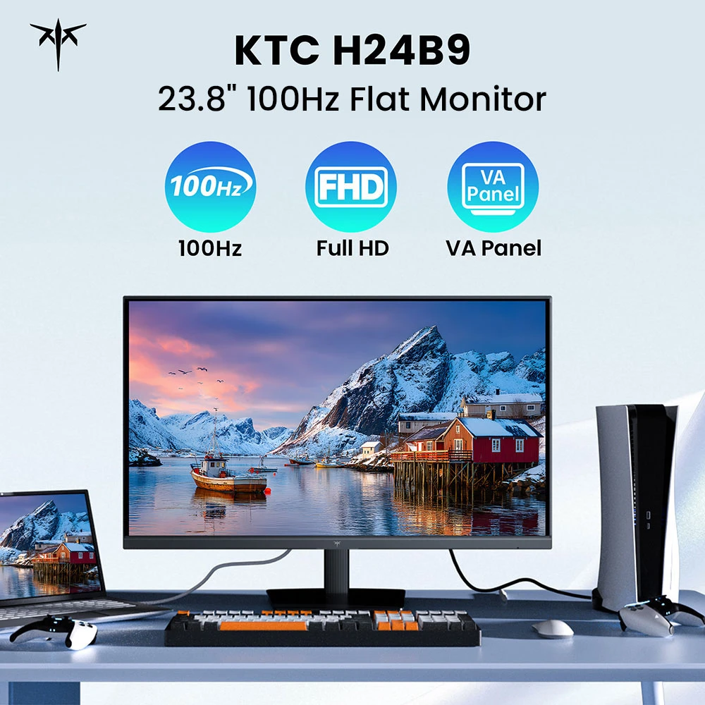 KTC H24B9 office monitor, 23,8 inch 100Hz 1920*1080 VA panel, 4000:1 contrast ratio, 16:9 aspect ratio, 99% sRGB, 1*HDMI 1.4 (100Hz), 1*VGA (75Hz), low blue light, DC Dimming