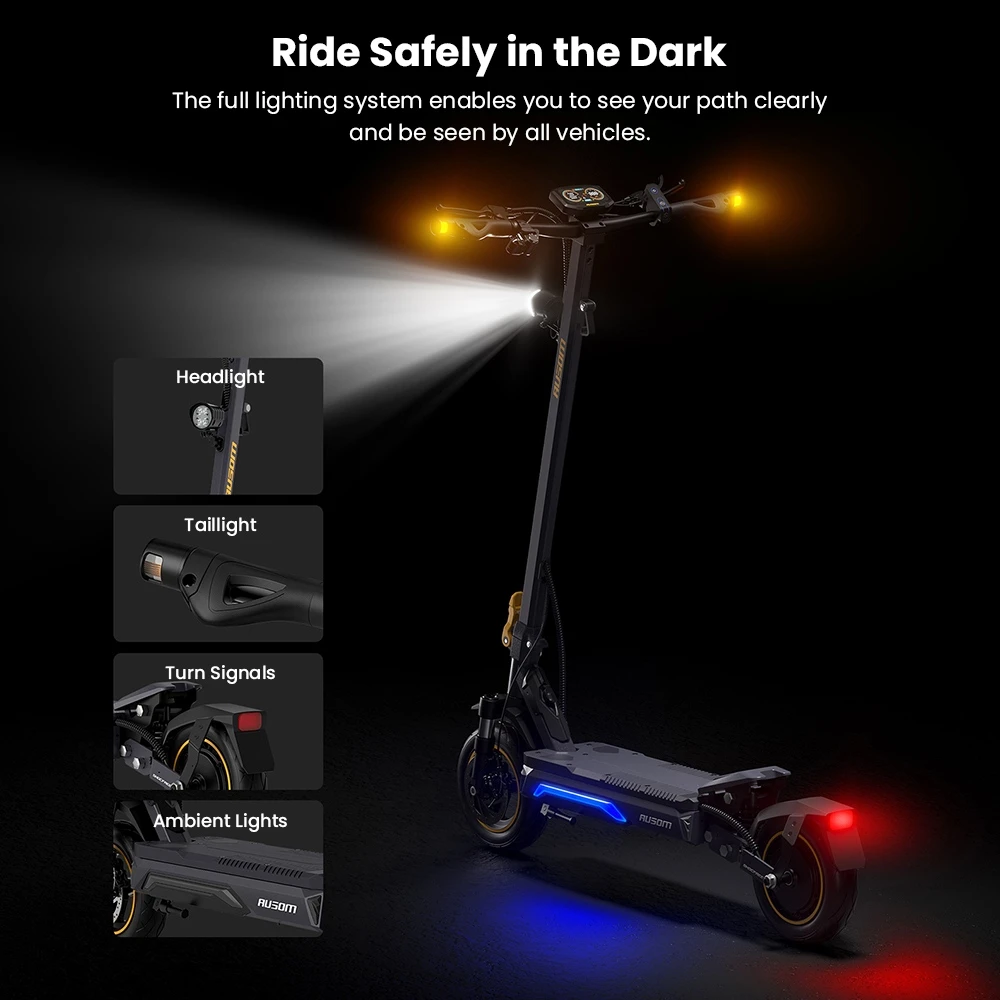 Ausom Laluz 2 Pro Electric Scooter, Κινητήρας 1000W, Μπαταρία 48V 18Ah, Ελαστικά 10 ιντσών, Μέγιστη ταχύτητα 25km/h, Εμβέλεια 90km, Δισκόφρενο εμπρός και πίσω, Διπλή μπροστινή ανάρτηση, Ξεκλείδωμα NFC