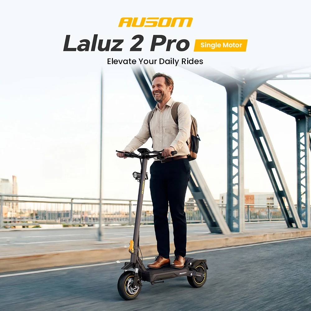 Ausom Laluz 2 Pro Trotinette Électrique, Moteur 1000W, Batterie 48V 18Ah, Pneus 10 pouces, Vitesse maximale 25 km/h, Autonomie 90 km, Freins à disques avant et arrière, Double suspension avant, Déverrouillage NFC