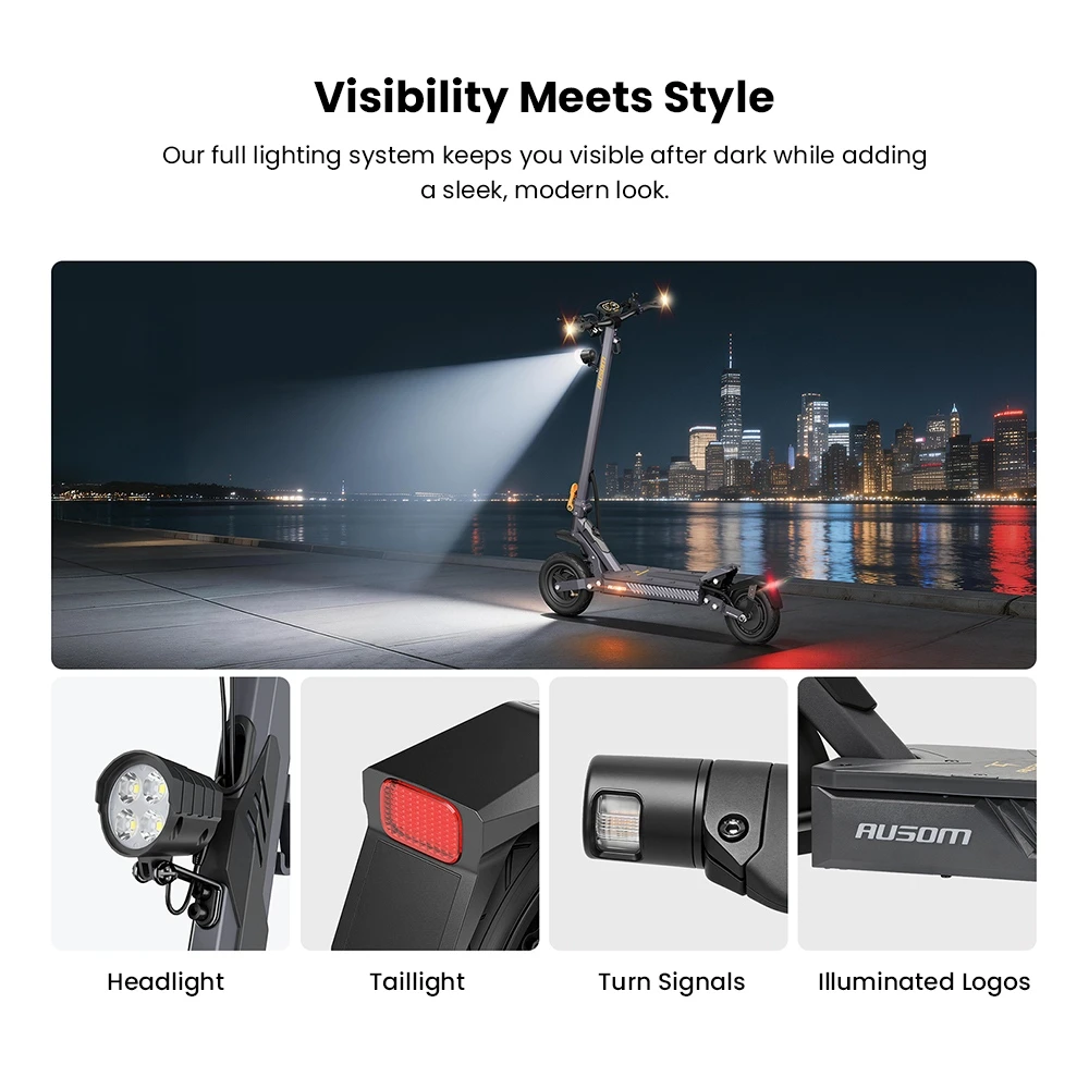 Ausom Gosoul 2 Trotinette Électrique, Moteur 800W, Batterie 48V 13Ah, Pneus de 10 pouces, Vitesse Maximale 20 km/h, Portée 70 km, Freins à Disques Avant et Arrière, Suspension Avant Double, Déverrouillage NFC