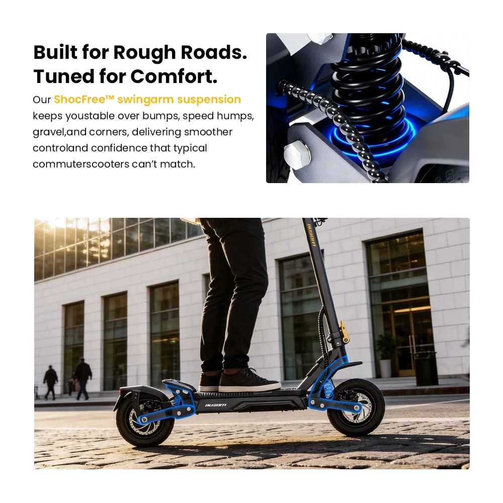 Ausom Gosoul 2 Pro Trotinette Électrique, Moteur 1000W, Batterie 48V 18Ah, Pneus 10 pouces, Vitesse maximale 20 km/h, Autonomie 90 km, Freins à disques avant et arrière, Double suspension avant, Déverrouillage NFC