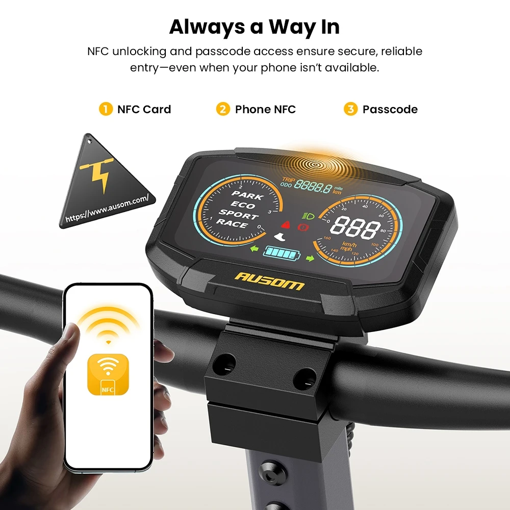 Ausom Laluz 2 Pro Electric Scooter, 1000W Motor, 48V 18Ah Battery, 10 inch Tires, 25km/h Max Speed, 90km Range, Front & Rear Disc Brake, Dual Front Suspension, NFC Unlock