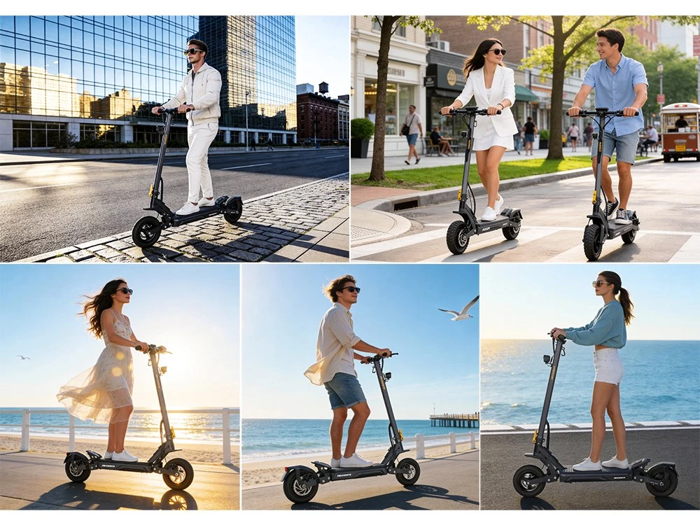 Ausom Gosoul 2 Pro Trotinette Électrique, Moteur 1000W, Batterie 48V 18Ah, Pneus 10 pouces, Vitesse maximale 20 km/h, Autonomie 90 km, Freins à disques avant et arrière, Double suspension avant, Déverrouillage NFC