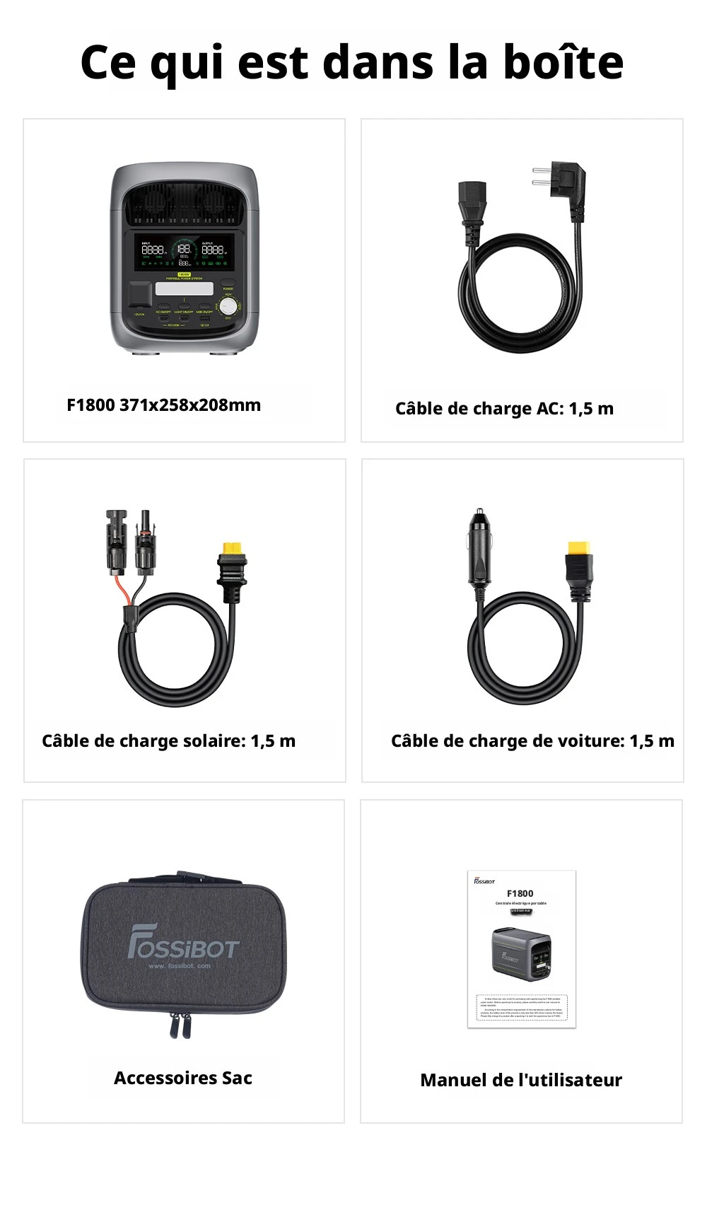 FOSSiBOT F1800 Station d'Alimentation Portable, 1024Wh LiFePO4, Sortie AC 1800W, Charge Ultra-Rapide 1200W AC & 500W Solaire, Multi-Port USB/Type-C/Voiture, Contrôle via Application, Silencieuse <10ms UPS