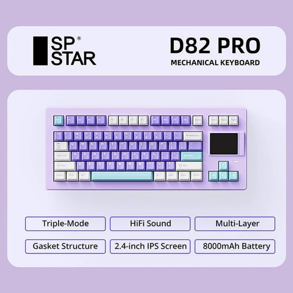 SP-STAR D82 PRO vezeték nélküli mechanikus billentyűzet 2.4-hüvelykes IPS kijelzővel