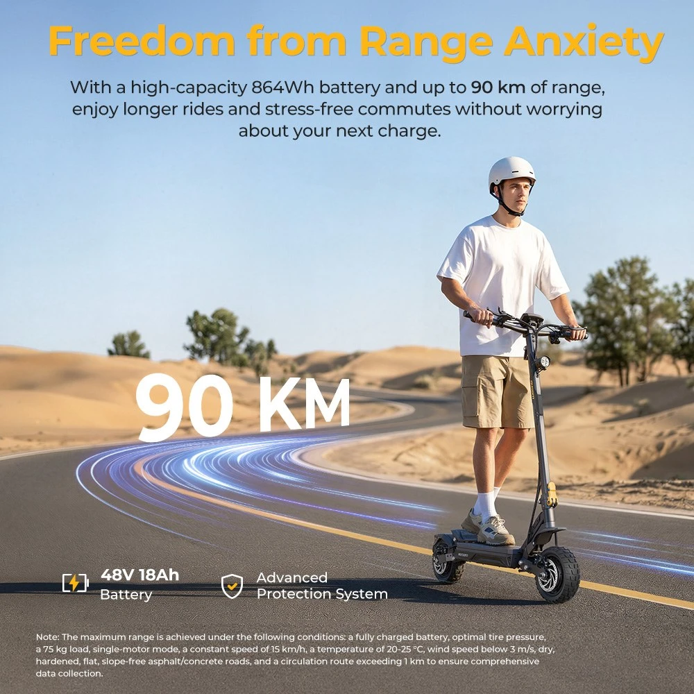 Ausom Gosoul 2 Pro dual motor electric scooter, 1000W*2 motor, 48V 18Ah battery, 10 inch tires, max speed 60km/h, range 90km, front and rear disc brake, double front suspension, NFC unlocking