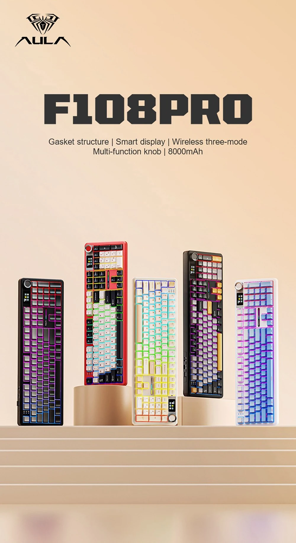 AULA F108 Pro Tri-Mode Wireless mechanikus billentyűzet