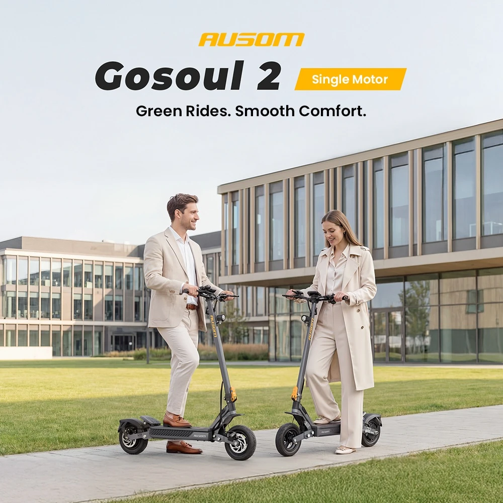 Ausom Gosoul 2 Electric Scooter, 800W Motor, 48V 13Ah Battery, 10 inch Tires, 20km/h Max Speed, 70km Range, Front & Rear Disc Brake, Dual Front Suspension, NFC Unlock