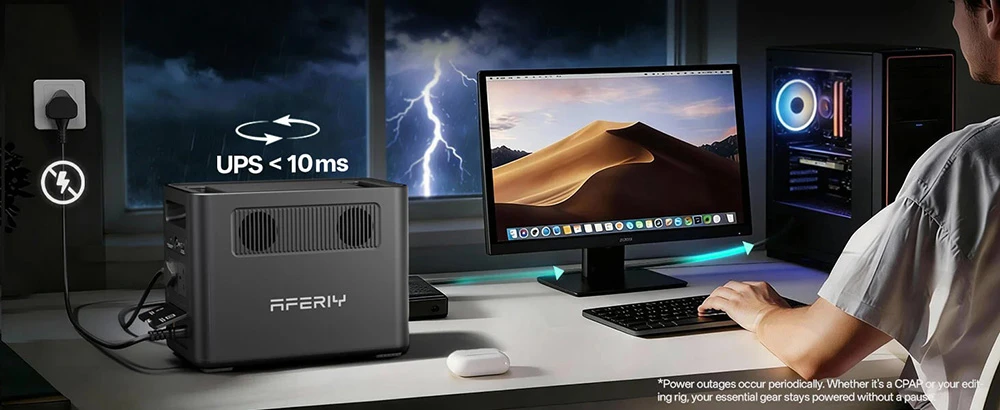 Station d'alimentation portable AFERIY Nomad1800 P180, batterie LiFePO4 1024 Wh, alimentation secteur 1800 W à onde sinusoïdale pure, onduleur < 10 ms, 9 sorties avec USB-C PD 140 W, charge rapide double entrée