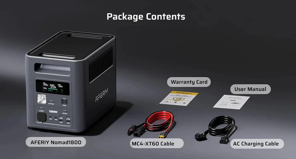 Station d'alimentation portable AFERIY Nomad1800 P180, batterie LiFePO4 1024 Wh, alimentation secteur 1800 W à onde sinusoïdale pure, onduleur < 10 ms, 9 sorties avec USB-C PD 140 W, charge rapide double entrée