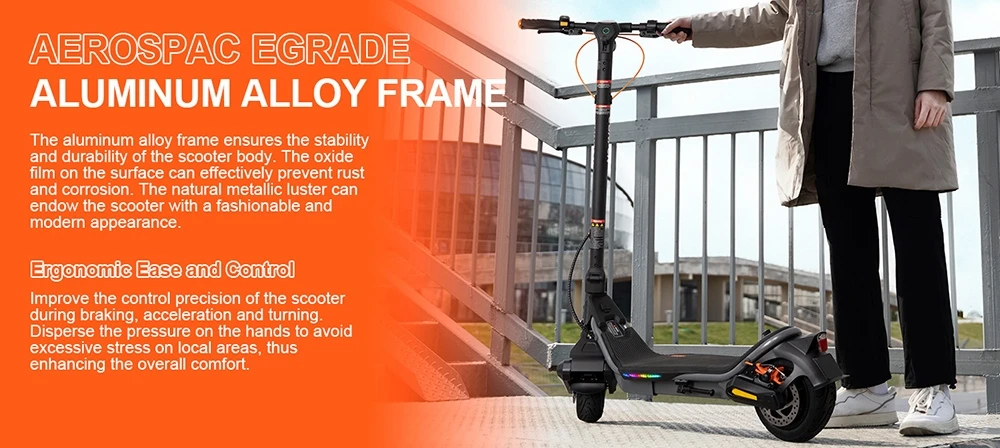 CUNFON RS500 Electric Scooter, 500W Motor, 36V 13Ah Battery, 56km Range, 40km/h Max Speed, 9.5-Inch Tires, 15° Climbing Angle, Front & Rear Disc Brakes, 100kg Load