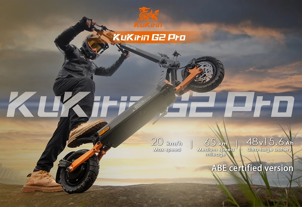 KuKirin G2 Pro ABE Electric Scooter, 500W Motor, 48V 15.6Ah Battery, 9-Inch Vacuum Tires, 20km/h Max Speed, 65km Range, Dual Disc Brakes, 19° Climbing Angle, IP54 Waterproof, 120kg Load
