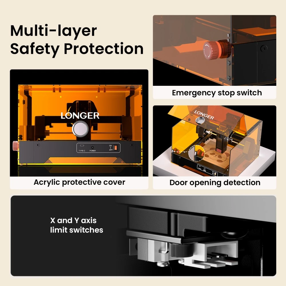 LONGER Ray5 MiniS 2.5W Graveur Laser Fermé, Précision de 0,04 mm, Vitesse de 12000 mm/min, Zone de Travail de 130×140 mm, Protection de Sécurité Classe 1, Contrôle WiFi/USB/Application, Compatible avec Bois/Acrylique/Cuir/Métal/Céramique