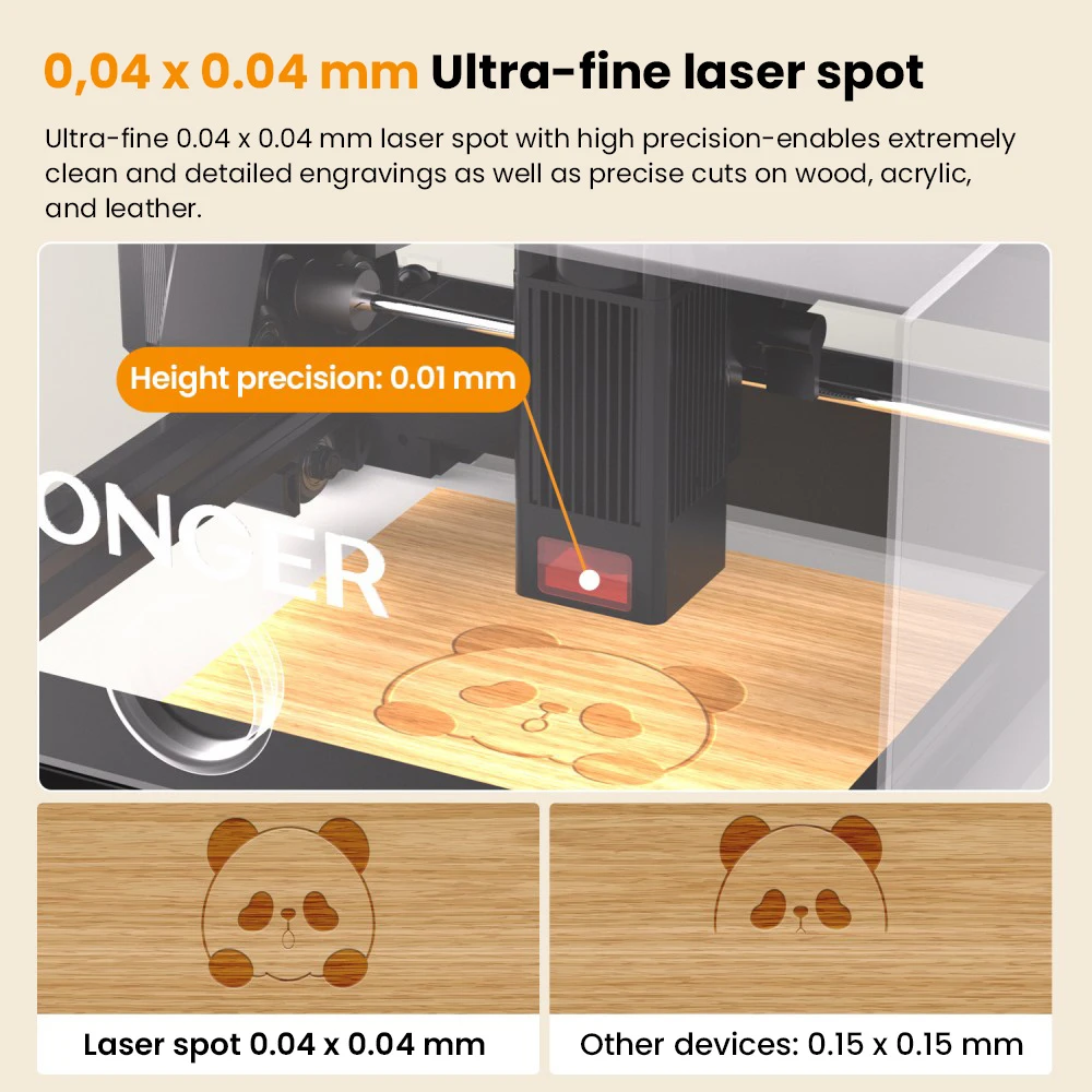 Graveur laser LONGER Ray5 MiniS 3,5 W, boîtier fermé, classe de sécurité 1, précision de 0,04 mm, vitesse de 12&nbsp;000 mm/min, zone de travail de 130 × 140 mm, contrôle Wi-Fi/USB/application, profondeur de coupe de 12 mm, compatible avec le bois, l'acrylique, le cuir, le métal et la céramique.