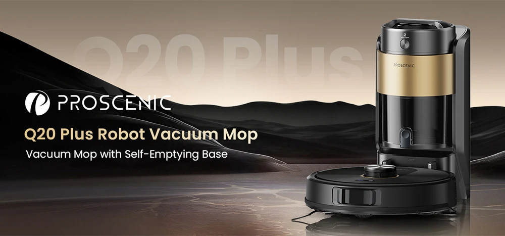 Proscenic Q20 Plus Robot Vacuum and Mop, 10000Pa Powerful Suction, Self-Emptying Base, LiDAR Navigation, 200-Min Runtime, 2-in-1 Dustbin & Water Tank, Smart Mapping for Carpet & Pet Hair