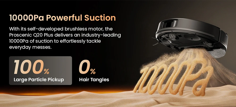 Proscenic Q20 Plus Robot Vacuum and Mop, 10000Pa Powerful Suction, Self-Emptying Base, LiDAR Navigation, 200-Min Runtime, 2-in-1 Dustbin & Water Tank, Smart Mapping for Carpet & Pet Hair