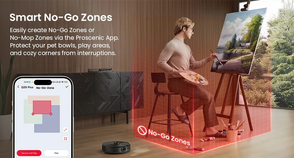 Proscenic Q20 Plus Robot Vacuum and Mop, 10000Pa Powerful Suction, Self-Emptying Base, LiDAR Navigation, 200-Min Runtime, 2-in-1 Dustbin & Water Tank, Smart Mapping for Carpet & Pet Hair