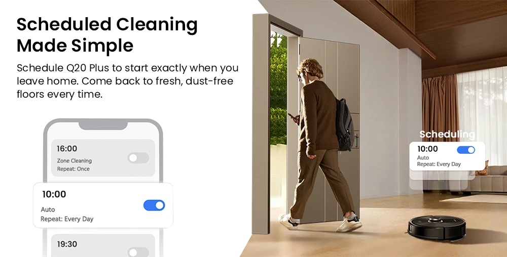 Proscenic Q20 Plus Robot Vacuum and Mop, 10000Pa Powerful Suction, Self-Emptying Base, LiDAR Navigation, 200-Min Runtime, 2-in-1 Dustbin & Water Tank, Smart Mapping for Carpet & Pet Hair