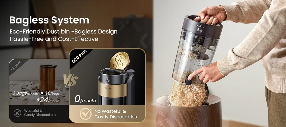 Proscenic Q20 Plus Robot Vacuum and Mop, 10000Pa Powerful Suction, Self-Emptying Base, LiDAR Navigation, 200-Min Runtime, 2-in-1 Dustbin & Water Tank, Smart Mapping for Carpet & Pet Hair