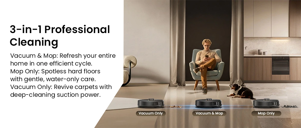 Proscenic Q20 Plus Robot Vacuum and Mop, 10000Pa Powerful Suction, Self-Emptying Base, LiDAR Navigation, 200-Min Runtime, 2-in-1 Dustbin & Water Tank, Smart Mapping for Carpet & Pet Hair