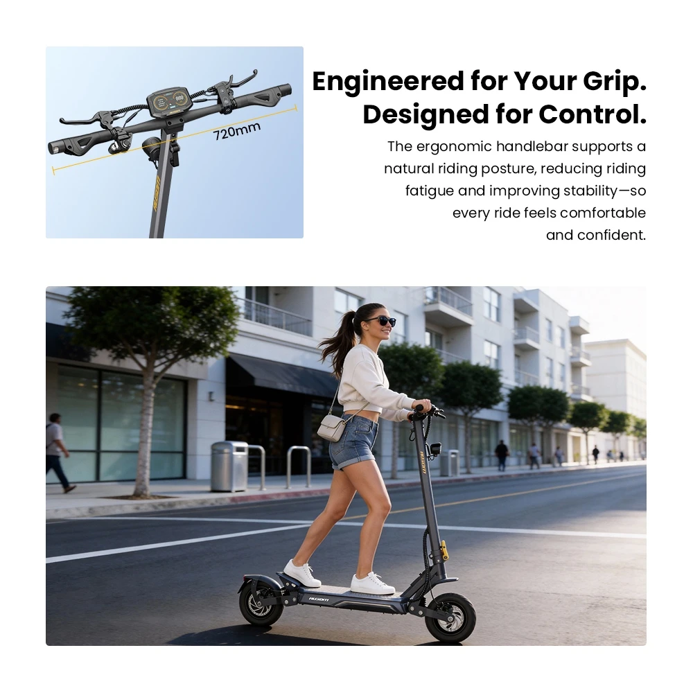 Ausom Gosoul 2 Pro Trotinette Électrique, Moteur 1000W, Batterie 48V 18Ah, Pneus 10 pouces, Vitesse maximale 20 km/h, Autonomie 90 km, Freins à disques avant et arrière, Double suspension avant, Déverrouillage NFC