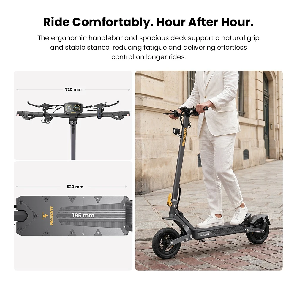Ausom Gosoul 2 Trotinette Électrique, Moteur 800W, Batterie 48V 13Ah, Pneus de 10 pouces, Vitesse Maximale 20 km/h, Portée 70 km, Freins à Disques Avant et Arrière, Suspension Avant Double, Déverrouillage NFC