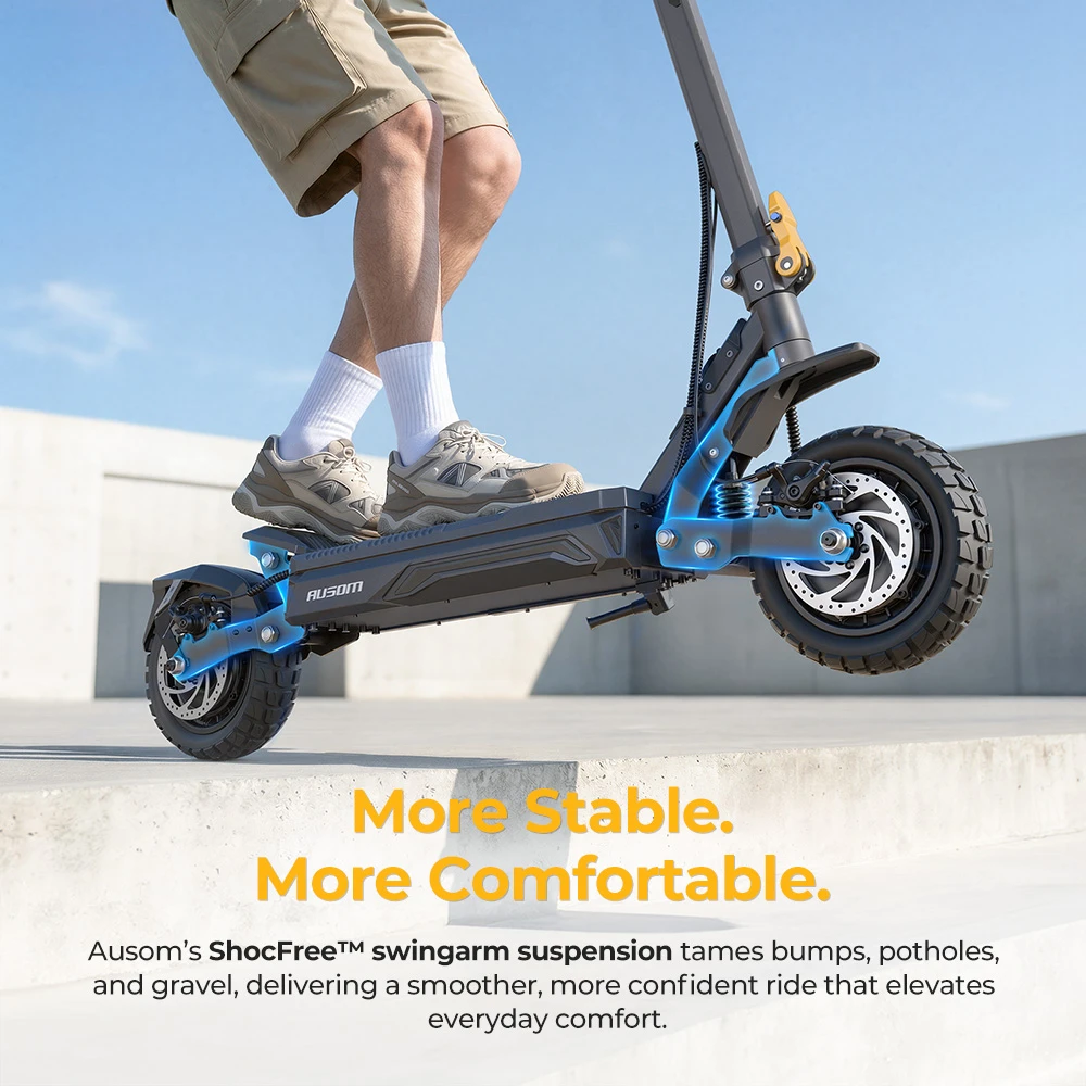Ausom Gosoul 2 Pro dual motor electric scooter, 1000W*2 motor, 48V 18Ah battery, 10 inch tires, max speed 60km/h, range 90km, front and rear disc brake, double front suspension, NFC unlocking