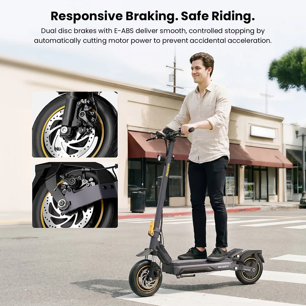 Ausom Laluz 2 Pro Trotinette Électrique, Moteur 1000W, Batterie 48V 18Ah, Pneus 10 pouces, Vitesse maximale 25 km/h, Autonomie 90 km, Freins à disques avant et arrière, Double suspension avant, Déverrouillage NFC