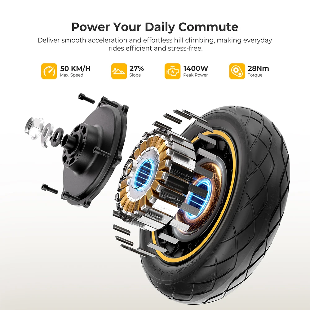 Ausom Laluz 2 Pro Trotinette Électrique, Moteur 1000W, Batterie 48V 18Ah, Pneus 10 pouces, Vitesse maximale 50 km/h, Autonomie 90 km, Freins à disques avant et arrière, Double suspension avant, Déverrouillage NFC