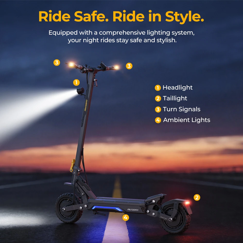 Ausom Gosoul 2 Pro dual motor electric scooter, 1000W*2 motor, 48V 18Ah battery, 10 inch tires, max speed 60km/h, range 90km, front and rear disc brake, double front suspension, NFC unlocking