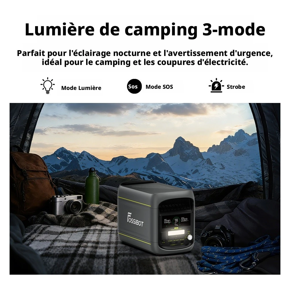 FOSSiBOT F1800 Station d'Alimentation Portable, 1024Wh LiFePO4, Sortie AC 1800W, Charge Ultra-Rapide 1200W AC & 500W Solaire, Multi-Port USB/Type-C/Voiture, Contrôle via Application, Silencieuse <10ms UPS