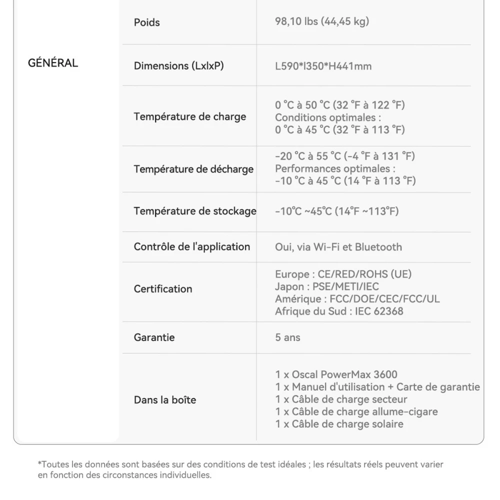 Oscal PowerMax 3600SE Station d’énergie portable, batterie LiFePO4 3600Wh, sortie sinusoïdale pure 3600W, pic 4500W, 6 modes LED, USB-C 100W, commande app, recharge rapide, générateur solaire pour secours, camping, camping-car – prise EU