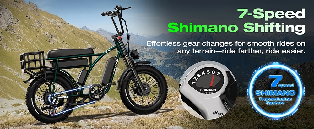 PHILIAM ET9 Kétmotoros Elektromos Kerékpár, 1000W*2 (csúcs 3000W), 52V 50Ah Dupla Akkumulátor, 31MPH Max.