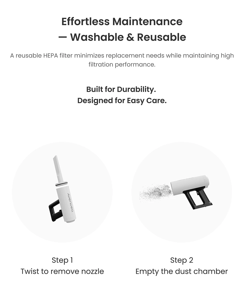 Aliencell Handheld Vacuum Cleaner, 12000Pa Strong Suction, Brushless Motor, Washable HEPA Filter, Low Noise Under 78dB, for Laser Engraver Honeycomb Panel Cleaning