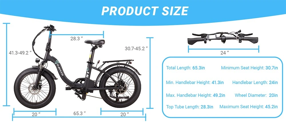 E·Bycco S1 Electric Bike, 250W Brushless (500W Peak) Motor, 36V 10.4Ah Removable Battery, 25km/h Top Speed, 30–50km Range, 20"×3.0" Fat Tires, Shimano 7-Speed, Dual Disc Brakes, Foldable Frame, 150kg Max Load