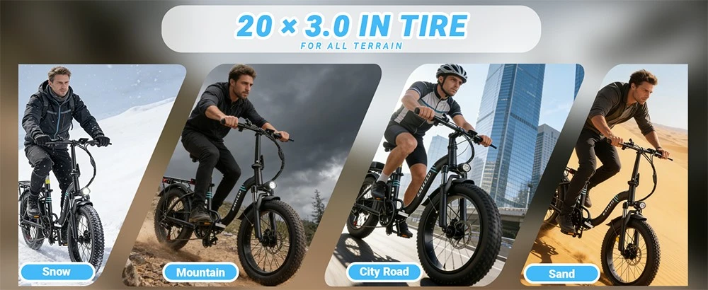 E·Bycco S1 Electric Bike, 250W Brushless (500W Peak) Motor, 36V 10.4Ah Removable Battery, 25km/h Top Speed, 30–50km Range, 20"×3.0" Fat Tires, Shimano 7-Speed, Dual Disc Brakes, Foldable Frame, 150kg Max Load