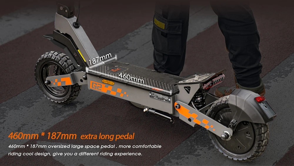 Trotinetă electrică KuKirin G2, motor de 500W, baterie de 48V 15.6Ah, viteză maximă de 25km/h, autonomie de 65km, anvelope tubeless de 10 inch, frâne cu disc dublu, unghi de urcare de 20°, rezistență la apă IPX4, sarcină maximă de 120kg