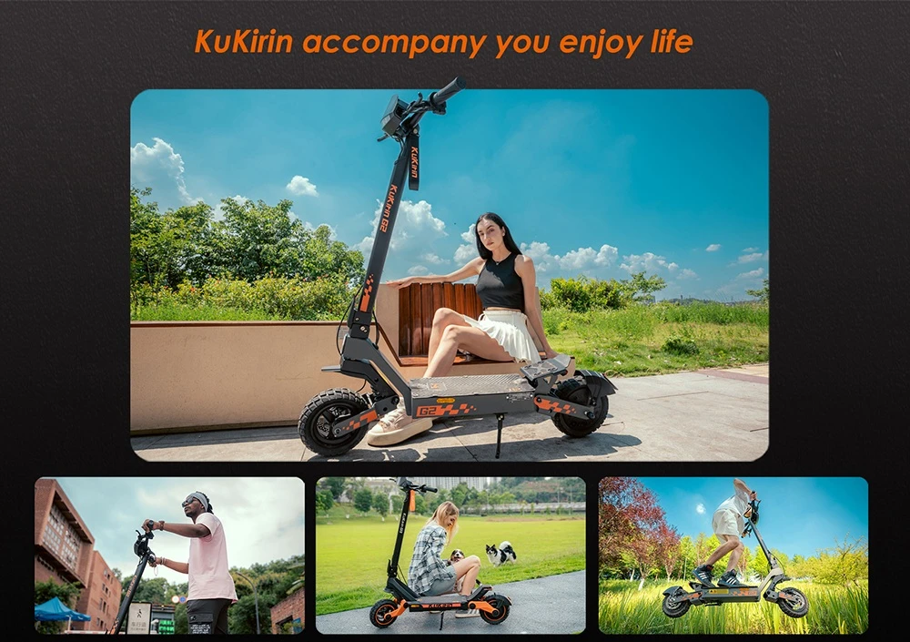 Trotinetă electrică KuKirin G2, motor de 500W, baterie de 48V 15.6Ah, viteză maximă de 25km/h, autonomie de 65km, anvelope tubeless de 10 inch, frâne cu disc dublu, unghi de urcare de 20°, rezistență la apă IPX4, sarcină maximă de 120kg