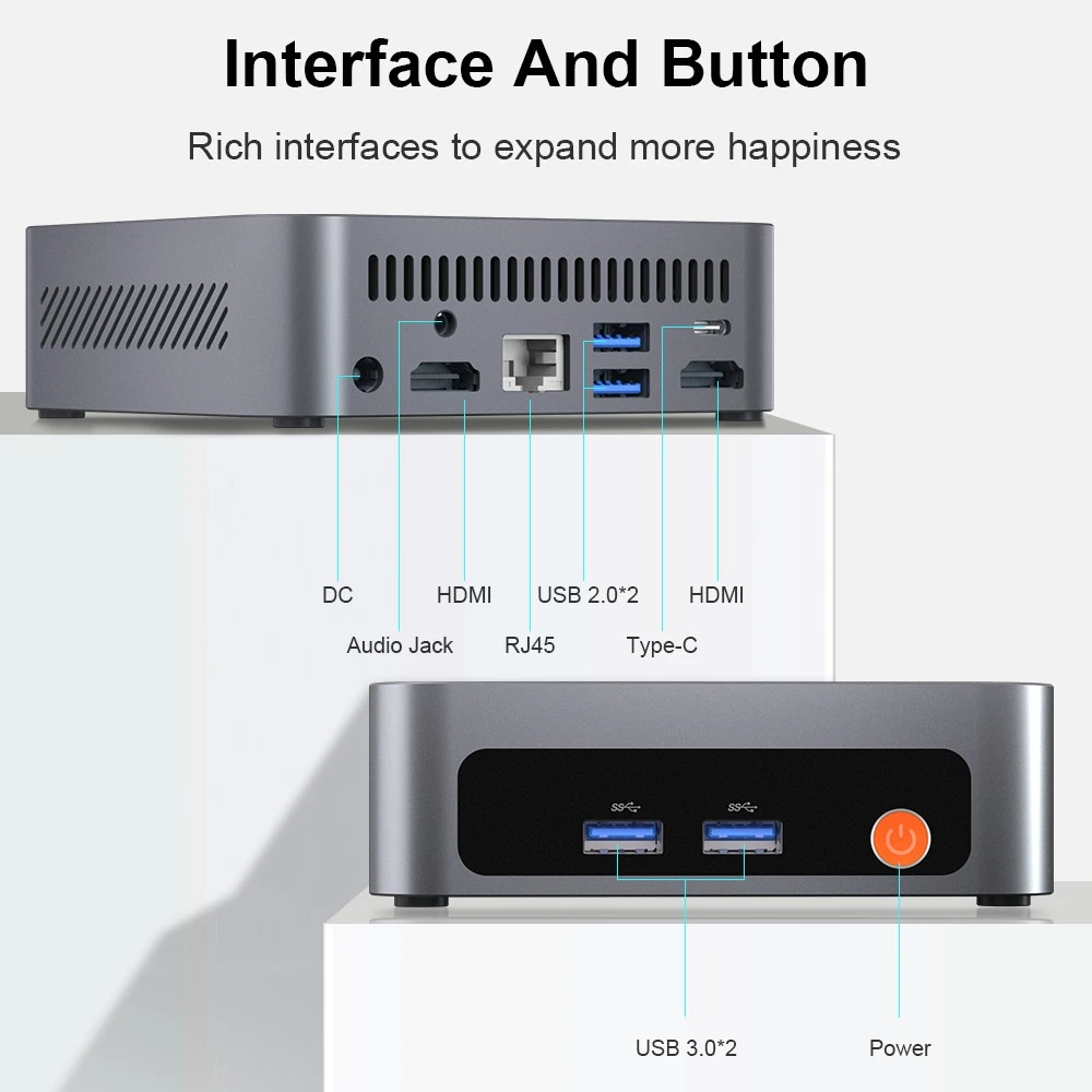 Ninkear M7 Mini PC, Intel Core i7-1185G7 4 Cores Max 4.8GHz, 16GB RAM 512GB SSD, Dual HDMI 4K Display + Type-C, WiFi 6 Bluetooth 5.2, 2*USB3.0, 2*USB2.0, 1*RJ45, 1*Audio Jack, VESA Mount