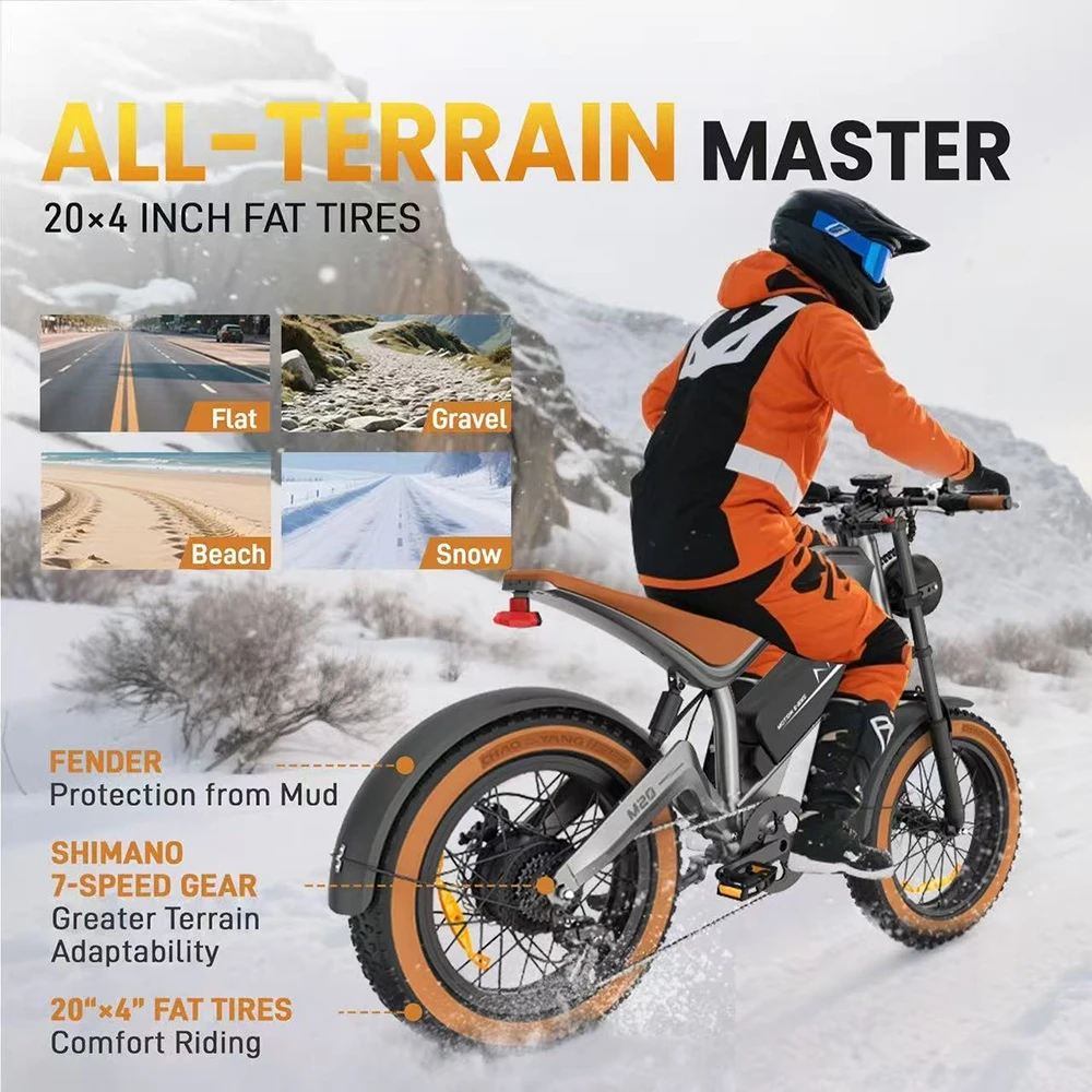 ZONVEER M20 Electric Bike, 1000W (1500W Peak) Motor, 48V 18.2Ah Battery, 55km/h Max Speed, 60km PAS Range, 20